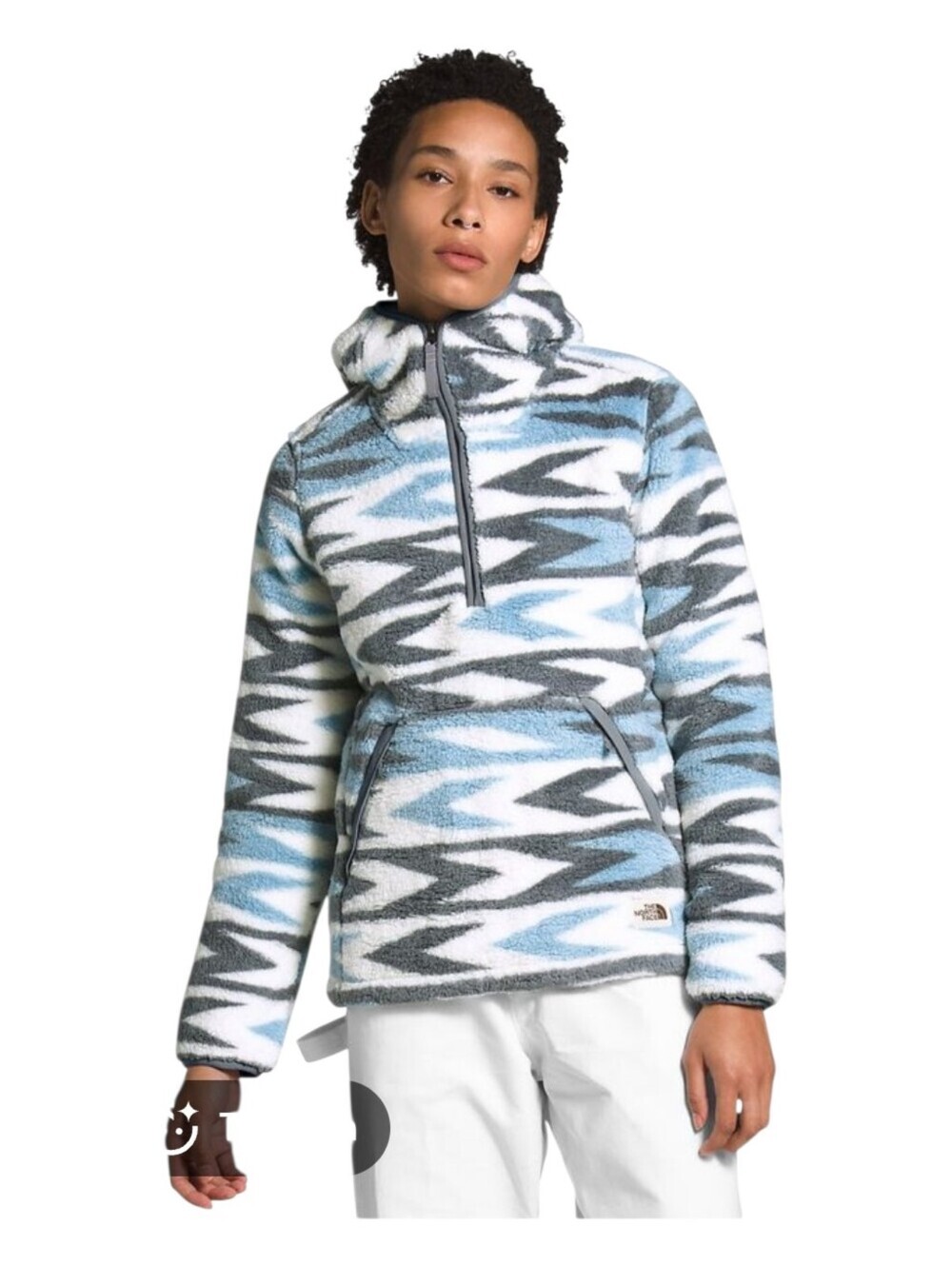 The North Face Womens Blue Aztec Print Campshire 1/4 Zip Sherpa Pullover Small